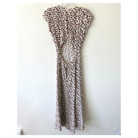 Reformation Ivory Floral Print Round Neck Cap Sleeve Open Back Maxi Dress 0 - Picture 4 of 16